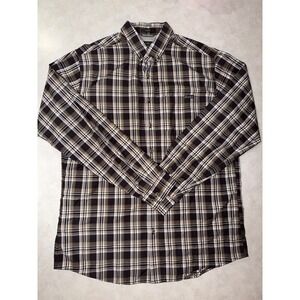 Eddie Bauer Plaid Shirt TL Tall Large Brown Red Beige Long Sleeve Button Up EUC